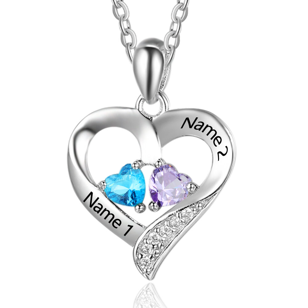 Personalised Heart Necklace – Custom 2 Birthstones & Names Jewelry Gift For Her | Jessmade