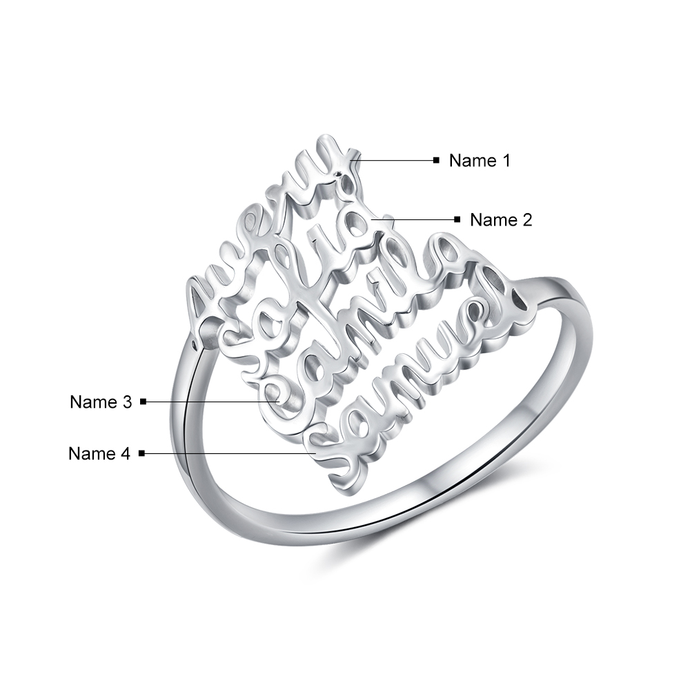 Personalised Name Ring Custom 4 Names Ring Gifts for Women