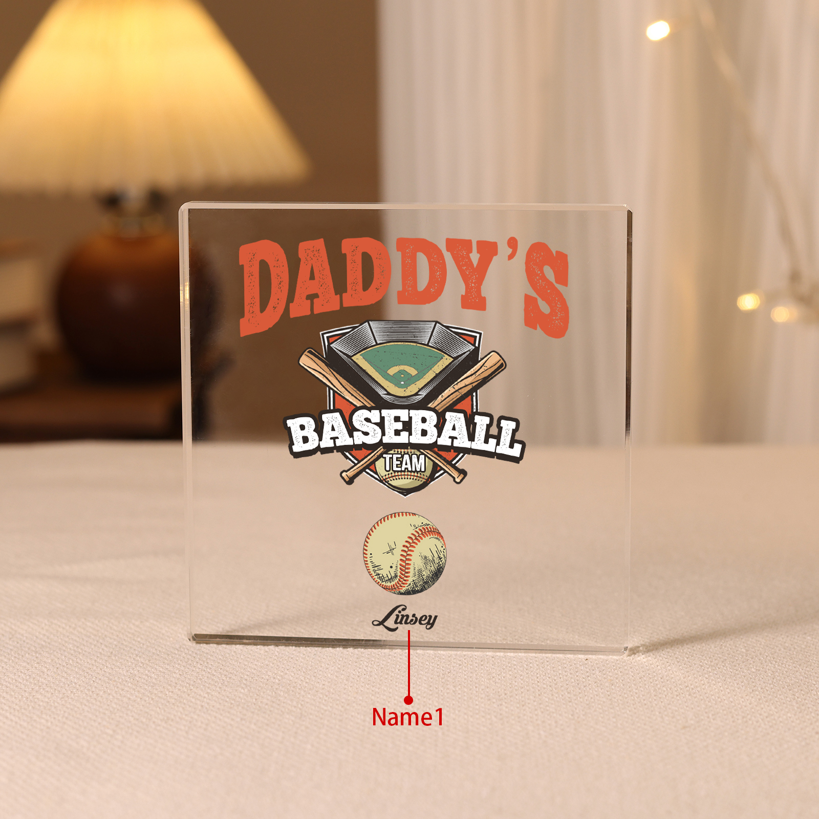1 Name - Personalised Baseball Acrylic Keepsake Customized Name Acrylic Plaque Decoration Father's Day Gift for Dad