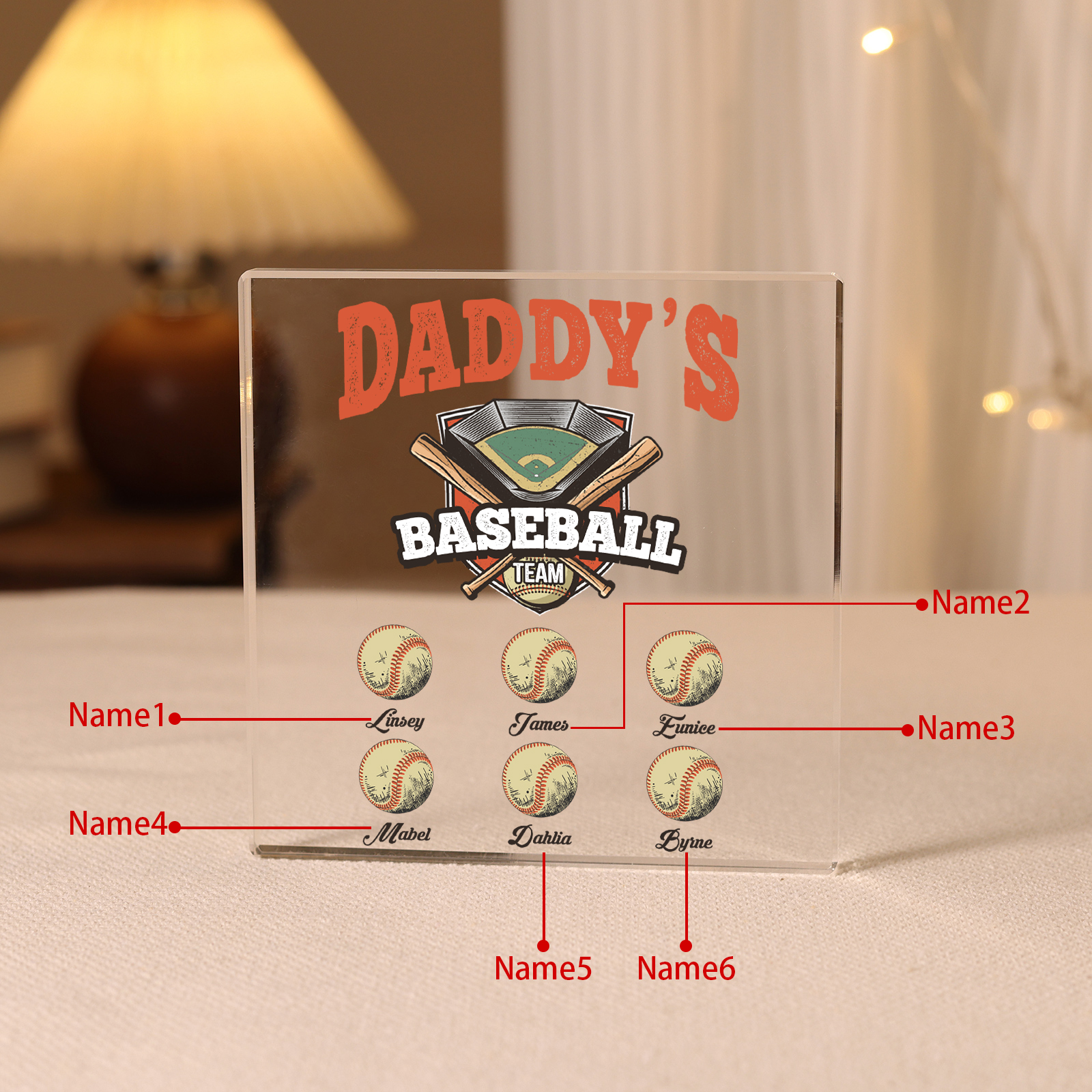 6 Names - Personalised Baseball Acrylic Keepsake Customized Name Acrylic Plaque Decoration Father's Day Gift for Dad