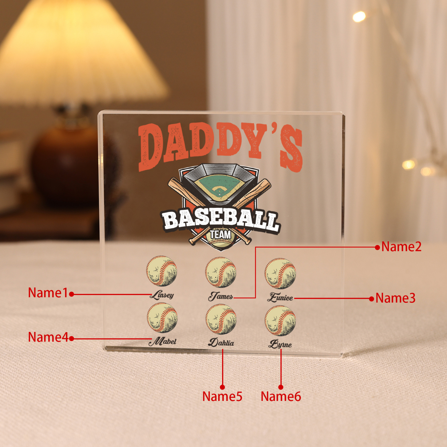 6 Names - Personalised Baseball Acrylic Keepsake Customized Name Acrylic Plaque Decoration Father's Day Gift for Dad