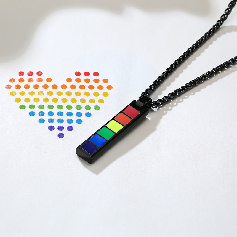 Rainbow Bar Necklace Cuban Chain LGBT Pride Gifts