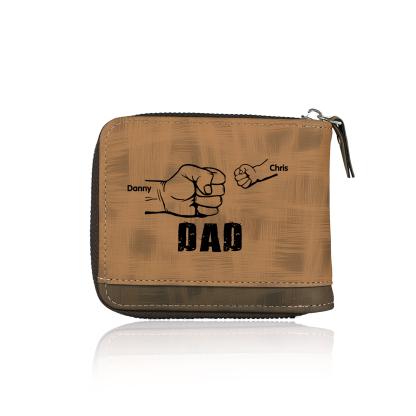 2 Names - Personalised Photo Custom Leather Men's Zipper Wallet as a Father's Day Gift for Dad