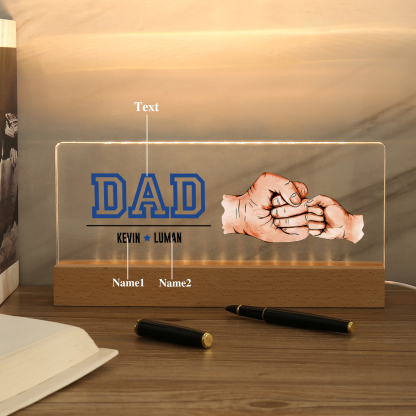2 Names - Personalised Fist Bump Table Lamp - Dad's Dream Team - Father's Day Gift for Dad