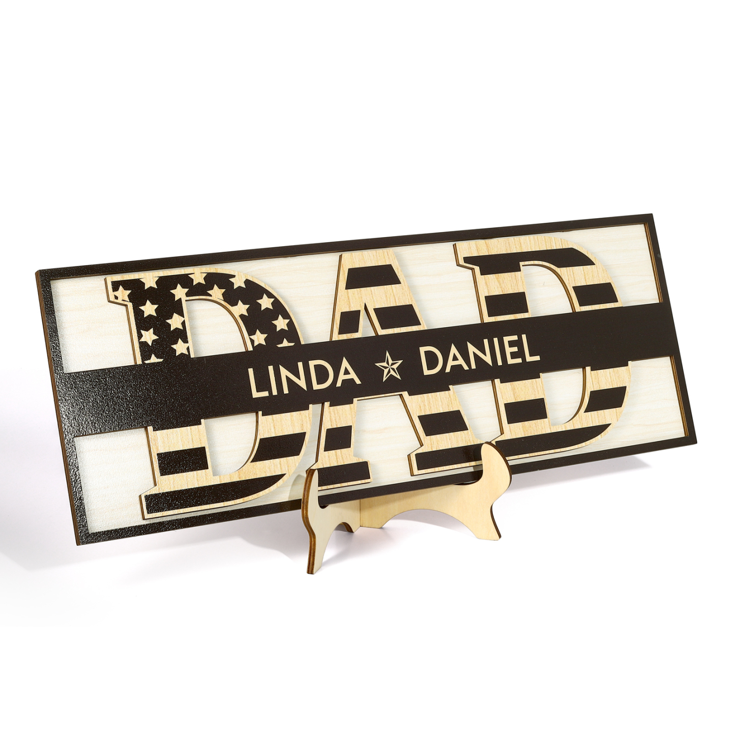 2 Names - Personalised Wood Ornament Engraved with Dad Text Support Customized Name Ornament Father's Day Gift for Dad