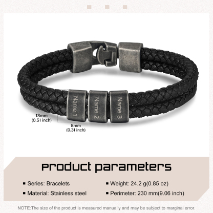 Personalised Retro Men Leather Bracelet with 2-5 Names Beaded Wrap Bracelet | Jessemade