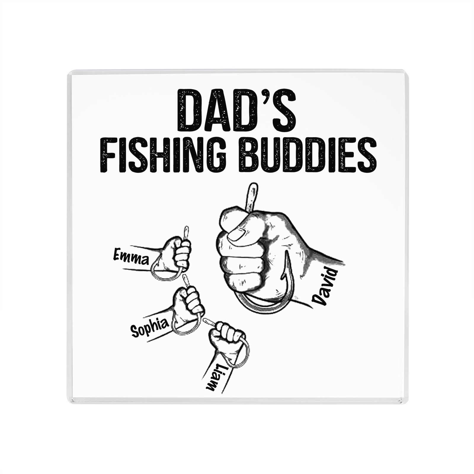 4 Names - Personalised Fishhook Fist Bump Pattern Family Acrylic Keepsake Customized Name Acrylic Home Decor Gift for Dad