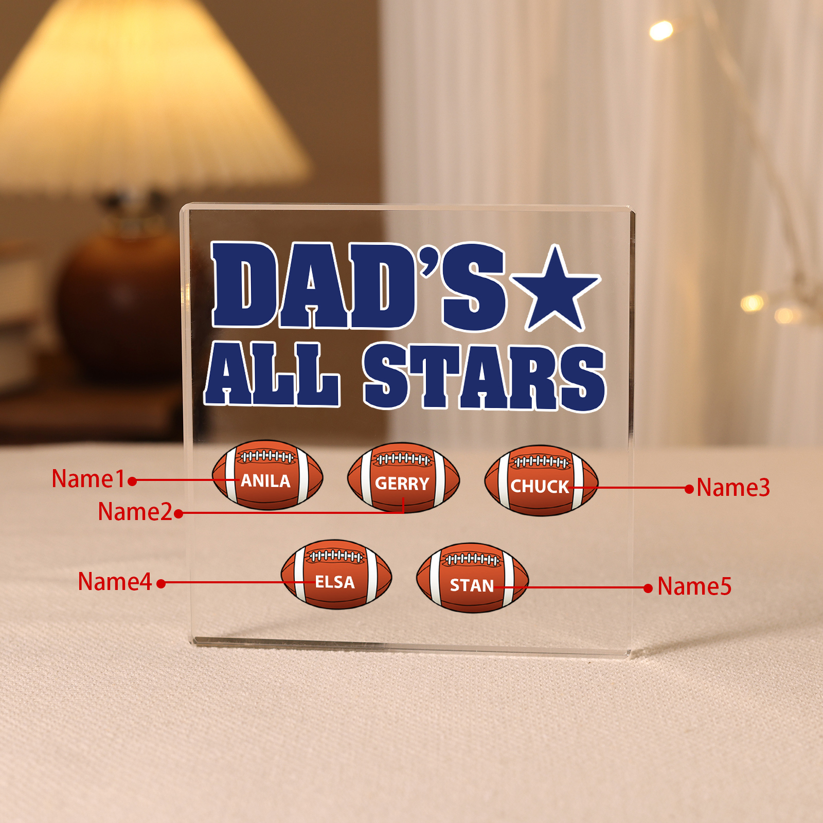 5 Names - Personalised Football Acrylic Keepsake Customized Name Acrylic Plaque Decoration Father's Day Gift for Dad