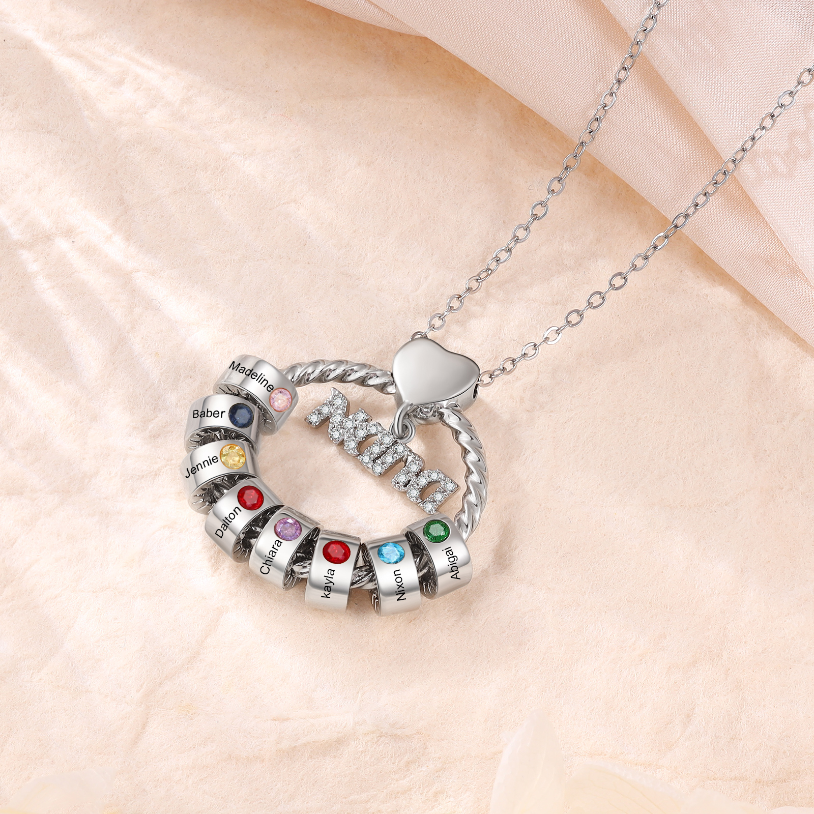 Names-Personalised Nana Circle Necklace With Birthstones