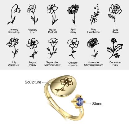 Personalised 1-12 Month Birth flower With Birthstone For Women