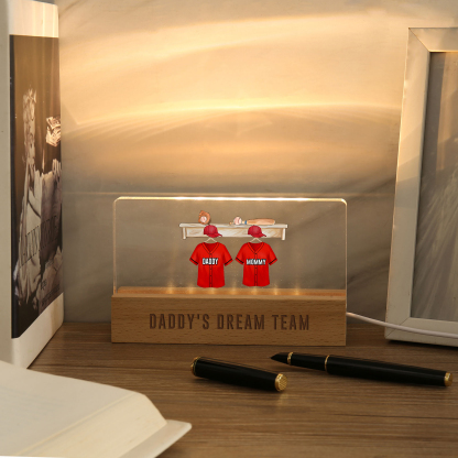 2 Names - Personalised Baseball Jersey Desk Lamp - Dad's Dream Team - Father's Day Gift for Dad