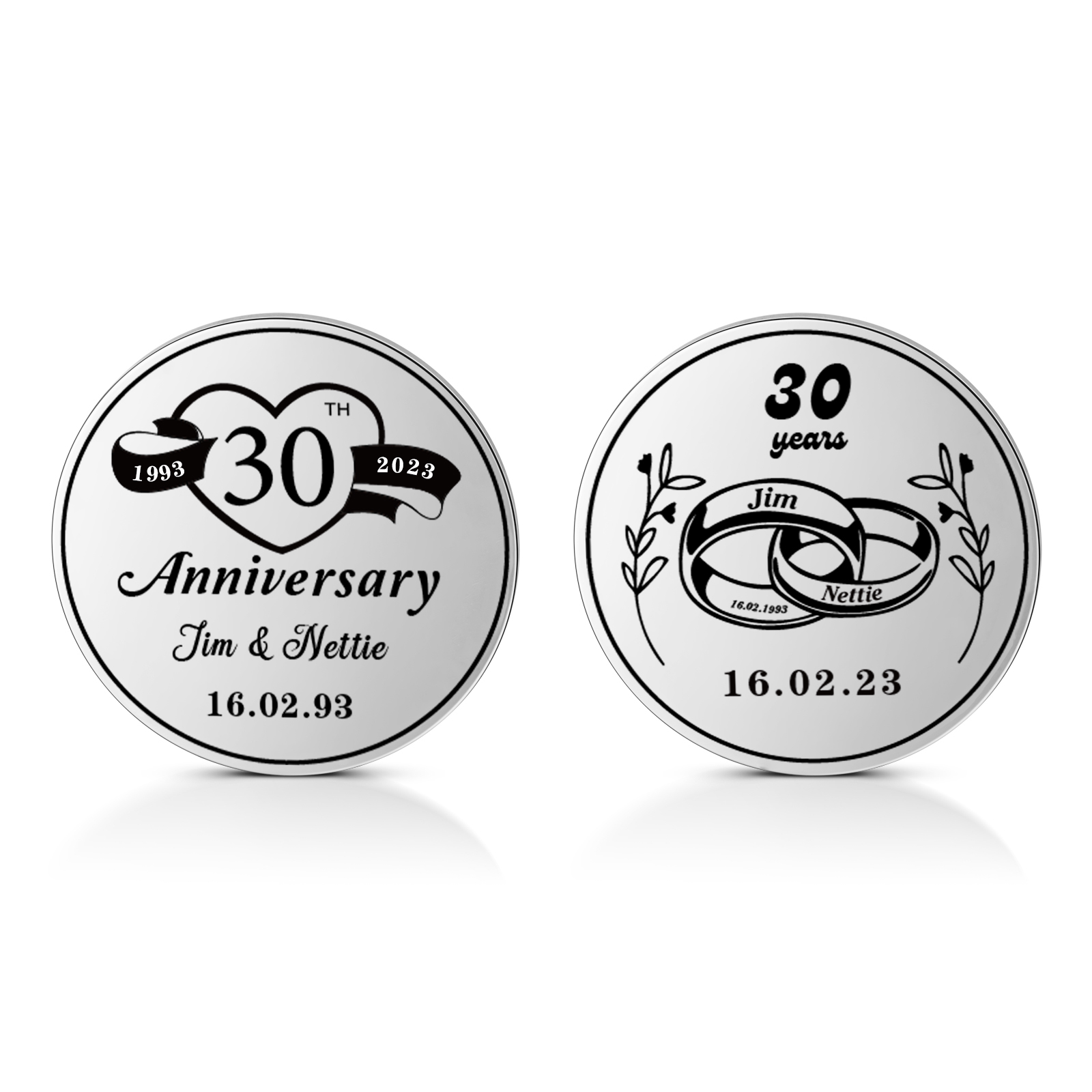 2 PCS Personalized Name Stainless Steel Couple Coin Custom Anniversary Special Gift