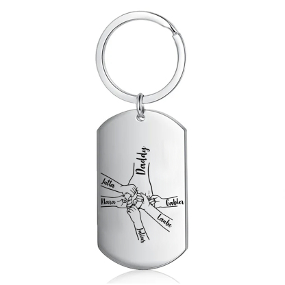 5 Names - Personalised Holding Hands Keyring with name and text Gift for Dad