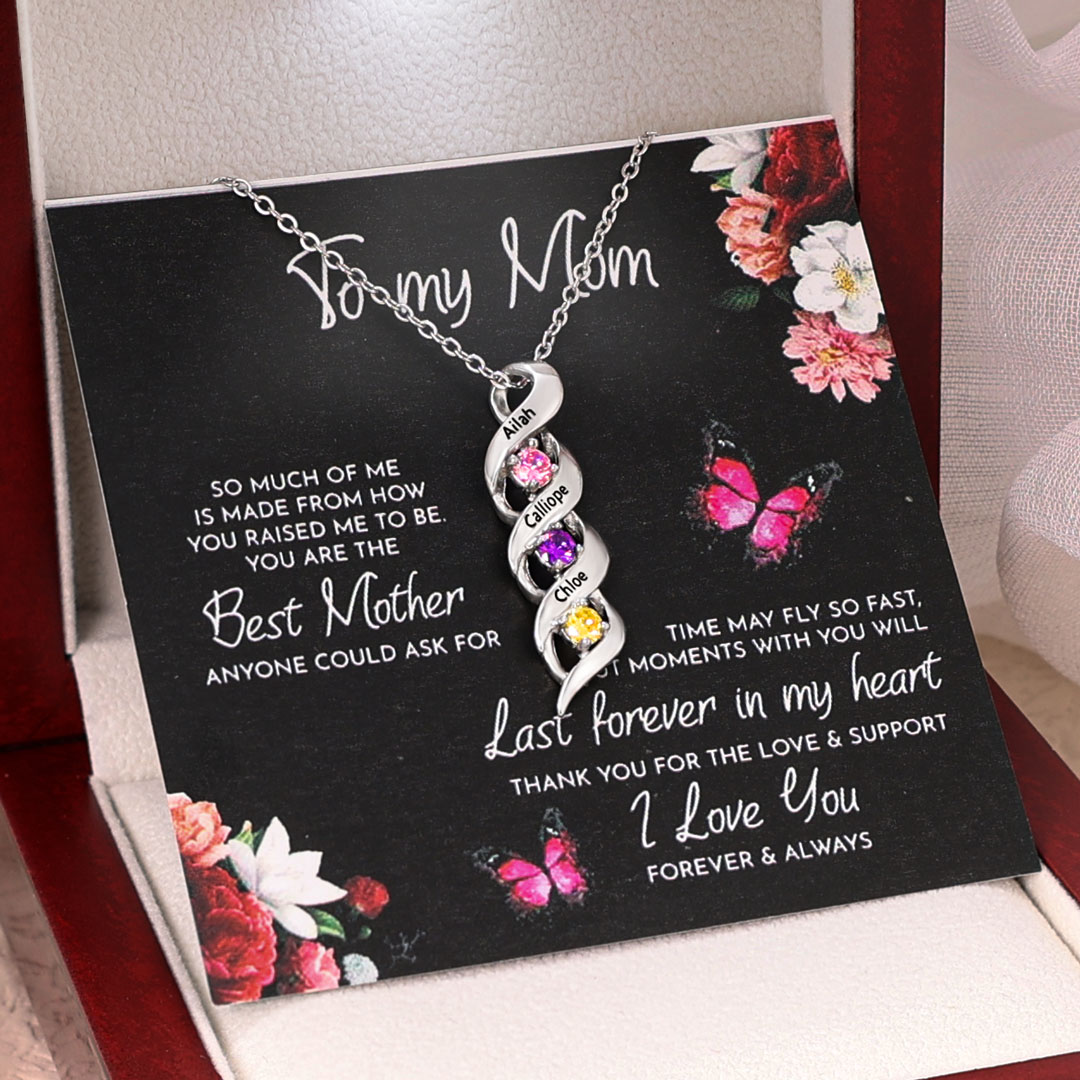 3 Names-Personalised Necklace Cascading Pendant with 3 Birthstones Engraving 3 Names Gifts for Her