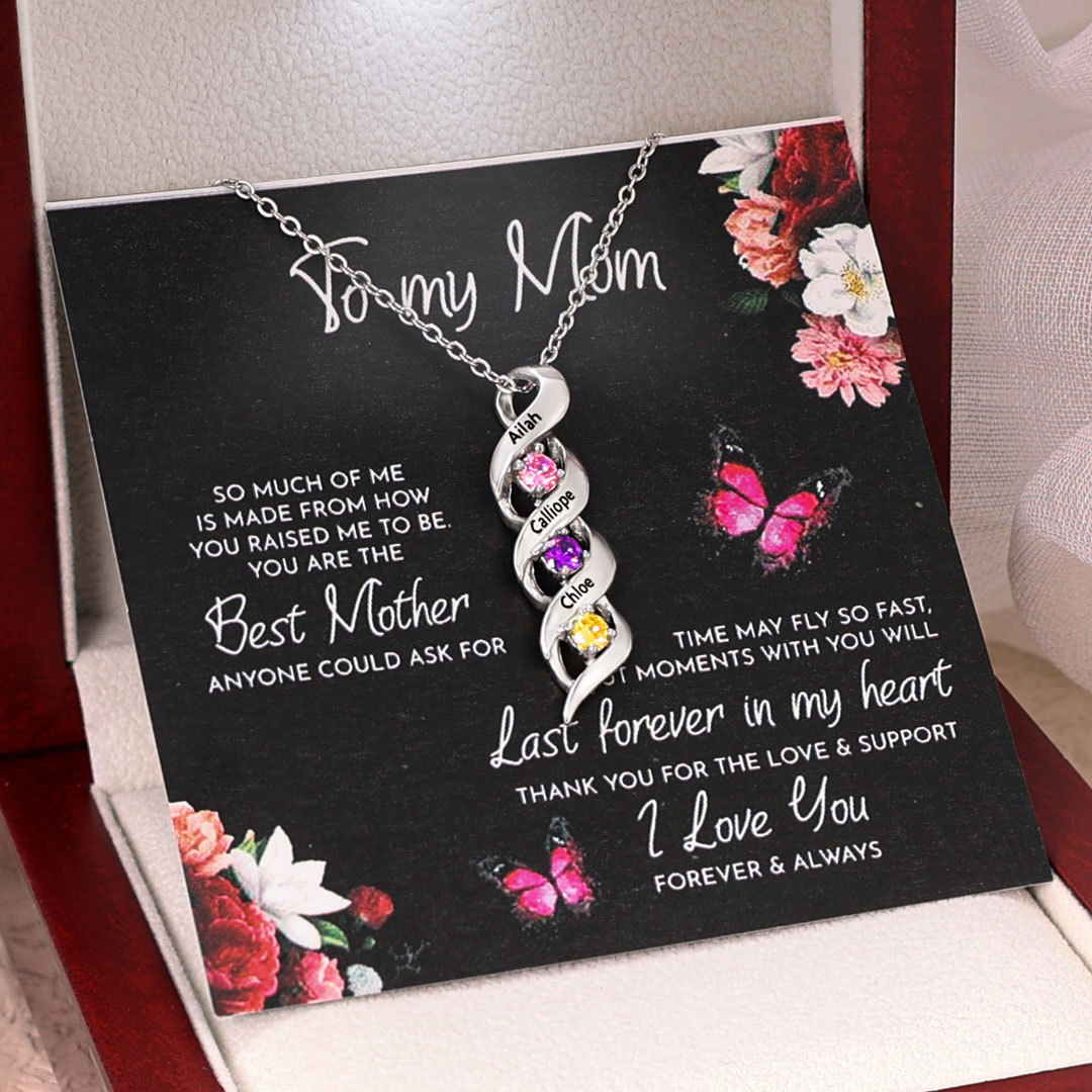 3 Names-Personalised Necklace Cascading Pendant with 3 Birthstones Engraving 3 Names Gifts for Her