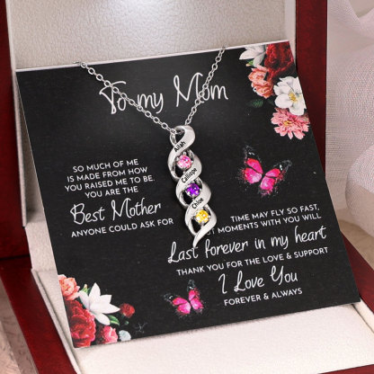 3 Names-Personalised Necklace Cascading Pendant with 3 Birthstones Engraving 3 Names Gifts for Her