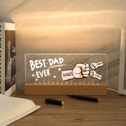 3 Names - Personalised Fist Bump Lamp - Best Dad Ever - Father's Day Gift for Dad