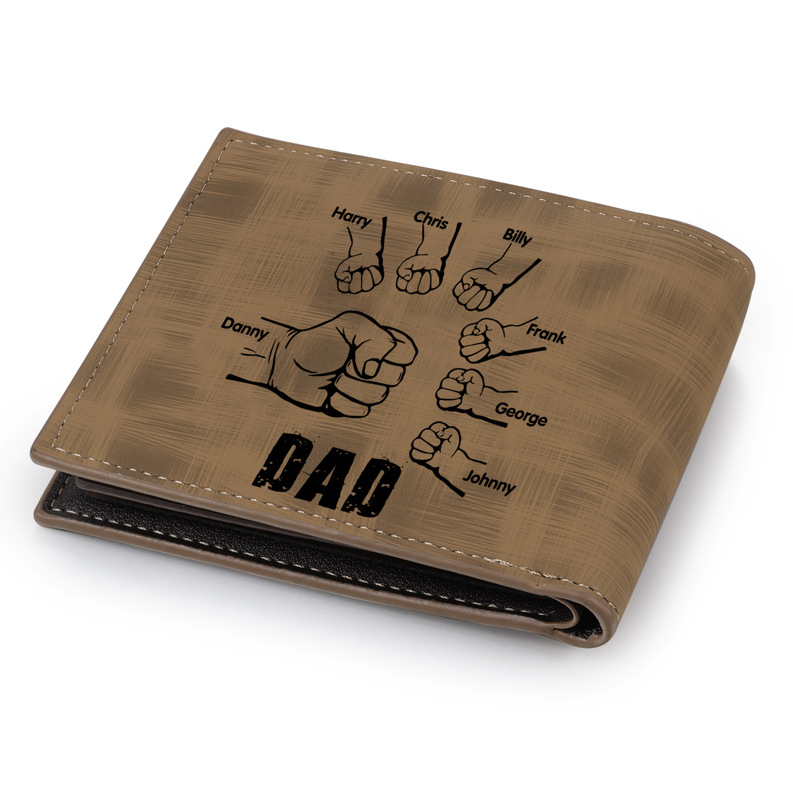 7 Names - Personalised Photo Custom Leather Men's Wallet as a Father's Day Gift for Dad