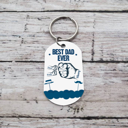 3 Names - Personalised Custom Fist Bump Keyring Hat and Beard Style Keyring Gift for Dad
