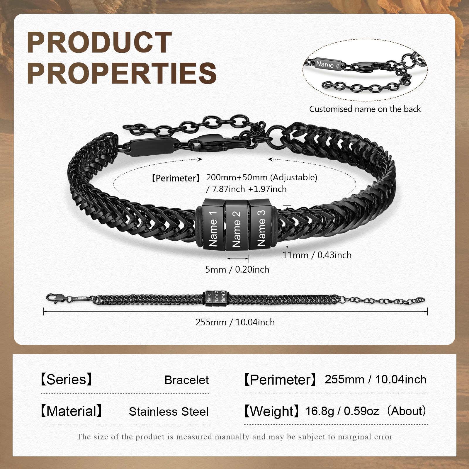 4 Names - Personalised Name Stainless Steel Men's Bracelet Great Gift for Him