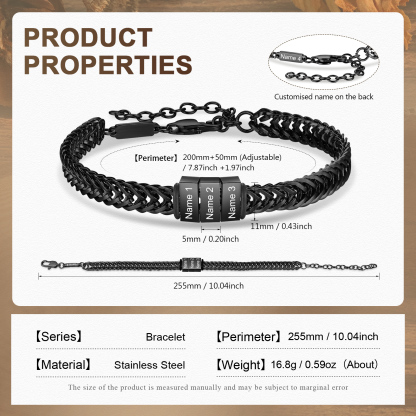 4 Names - Personalised Name Stainless Steel Men's Bracelet Great Gift for Him