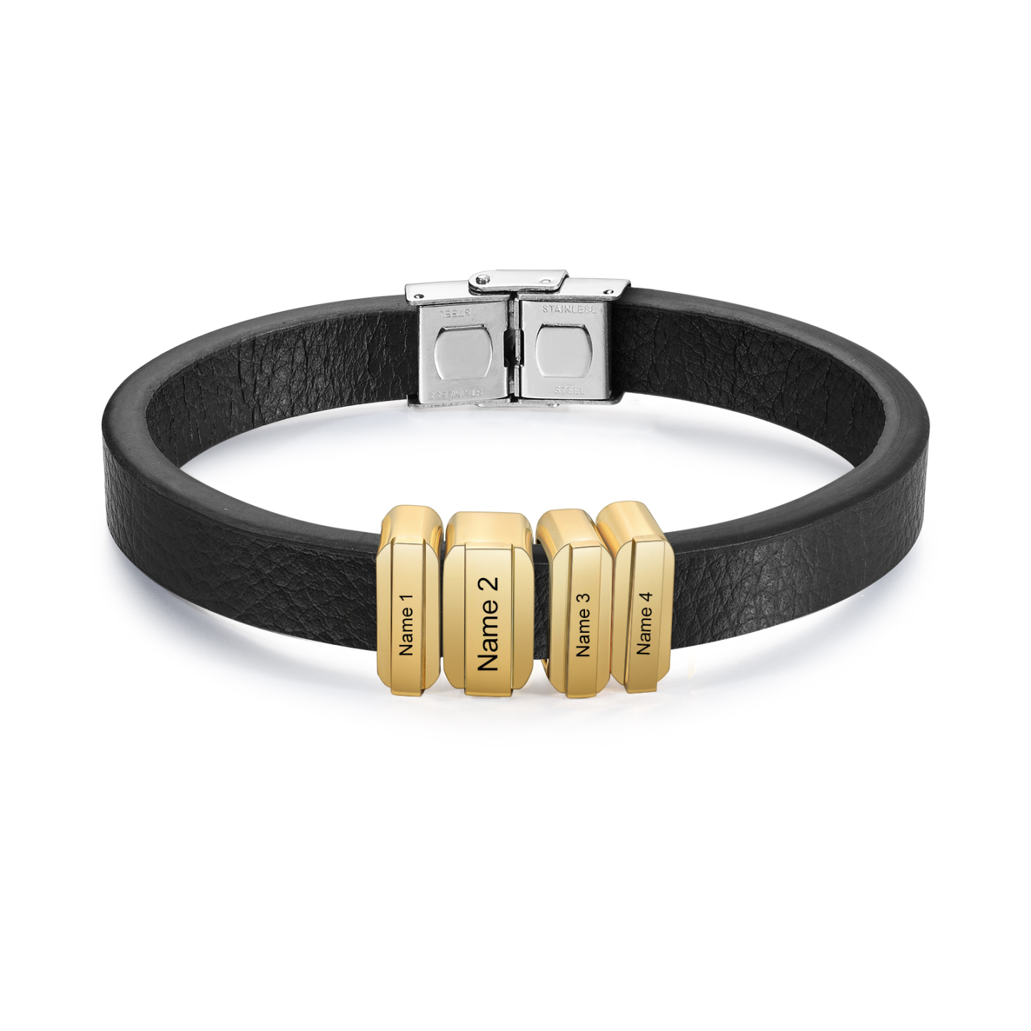 4 Names Personalised Stainless Steel Leather Bracelet Engraved Name Men's Bracelet Gift for Dad