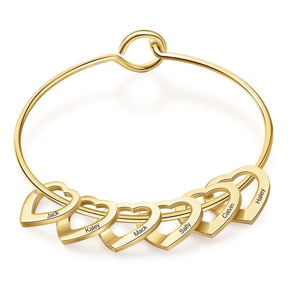 Personalised 6 Names Women Bracelet Custom Engraved Heart Shaped Charm Bracelet - Christmas Gift For Mum/Nan