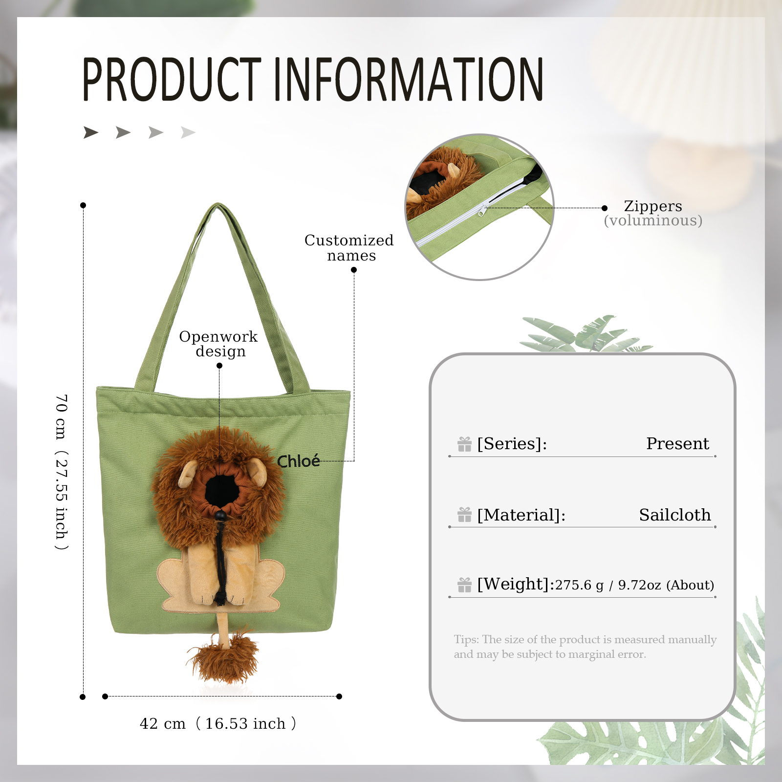 Personalised Name Cat Carrier Bag Cute Lion-Shaped Cat Carrying Bag Large Capacity Cat Canvas Tote Bag For Small Animals Dogs Cats