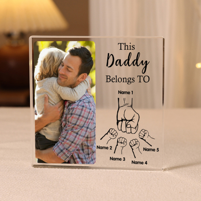 5 Names-Personalised Dad Photo Fist Acrylic Keepsake-Custom Text, Photo, and Names-Acrylic Plaque Home Decoration Gift for Dad/Grandad