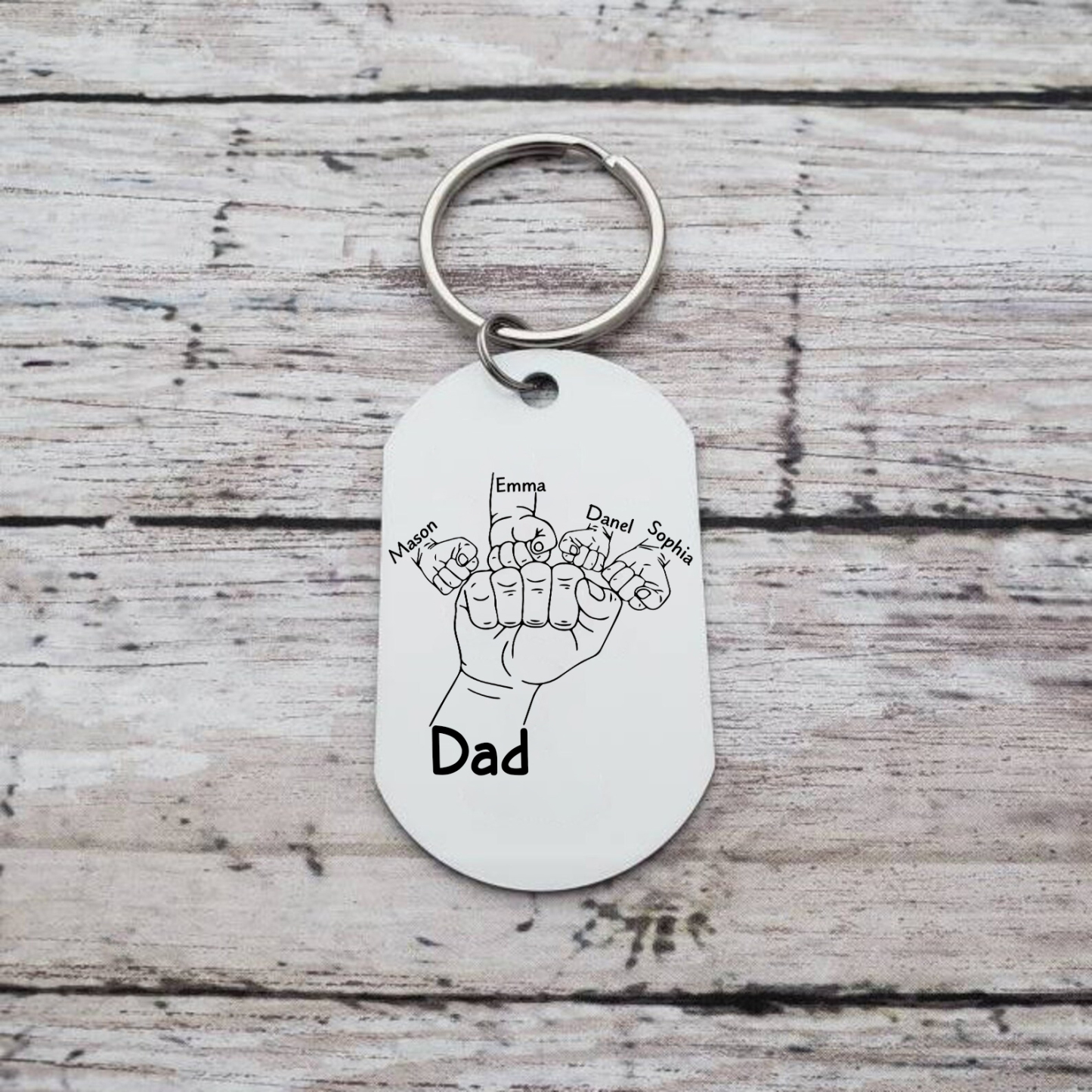 4 Names - Personalised Fist Bump Keyring Custom Photo Father's Day Gift for Dad
