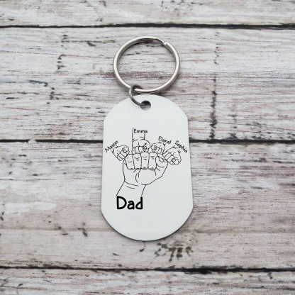 4 Names - Personalised Fist Bump Keyring Custom Photo Father's Day Gift for Dad