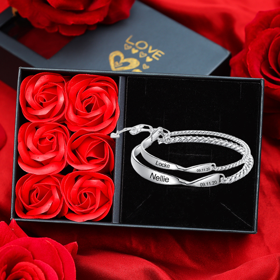 Couple Infinity Bracelet Customized 2 Names Bracelet Set with Gift Box Adjustable Bracelet Personalised Gift for Couples