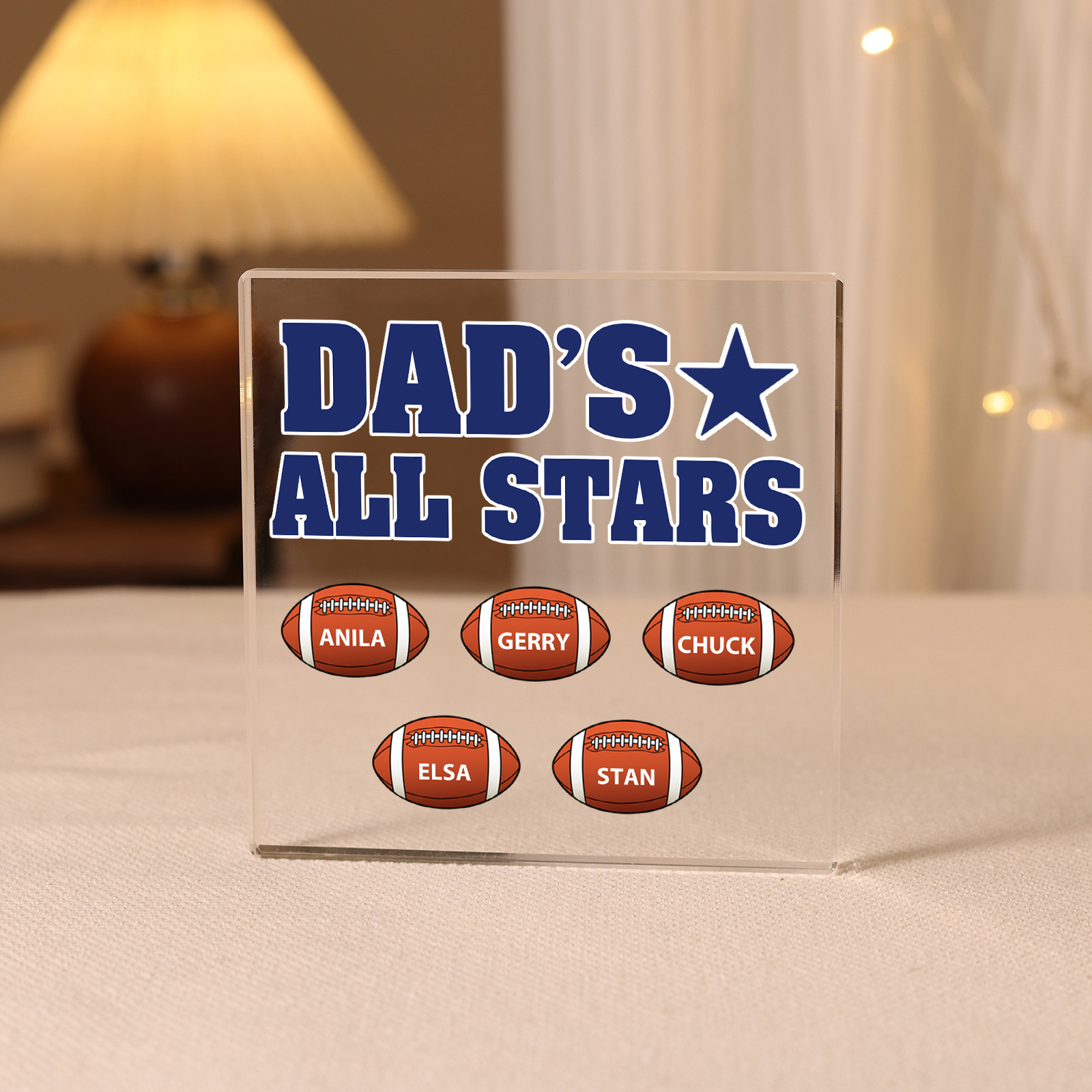 5 Names - Personalised Football Acrylic Keepsake Customized Name Acrylic Plaque Decoration Father's Day Gift for Dad
