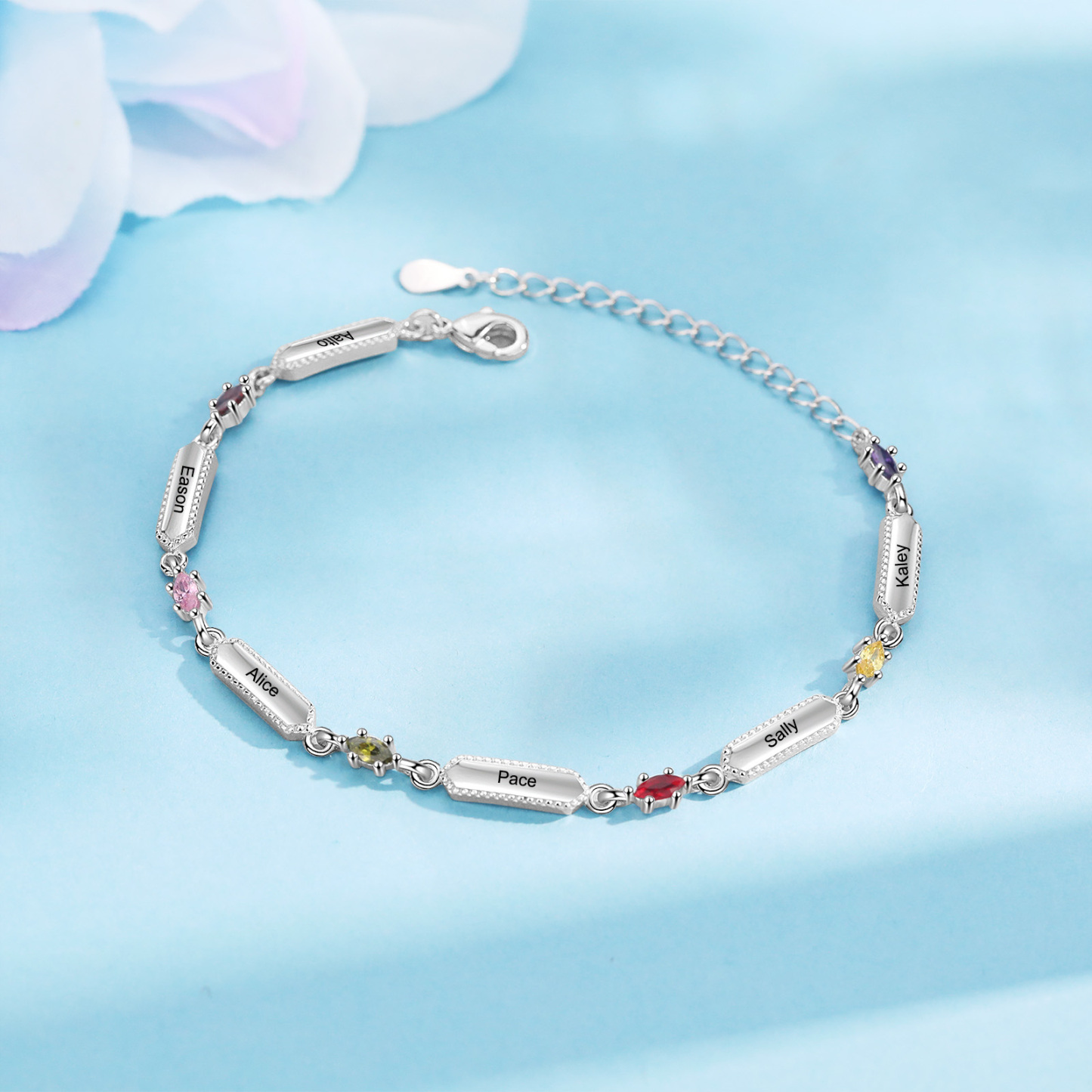 6 Names-Personalised Woman Bracelet With Birthstone Custom Names Bracelet Gift For Women