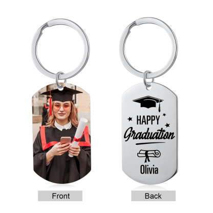 Personalised Name & Photo Exquisite Graduation Keyring Gift For Her/Him-Happy Graduation