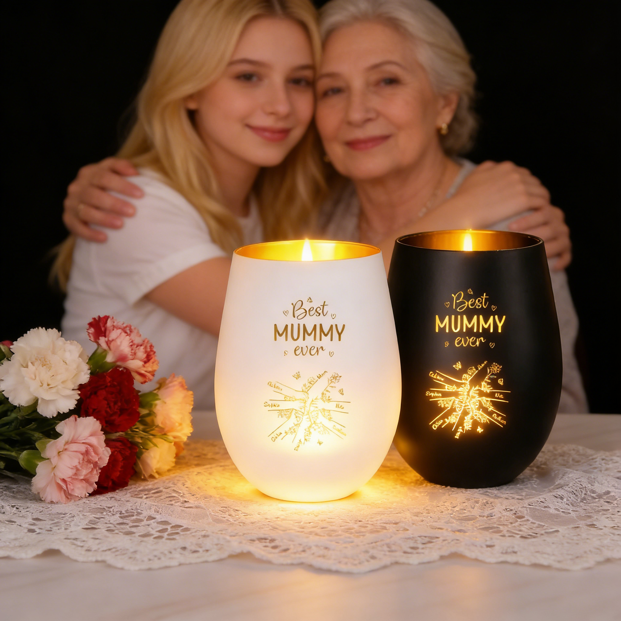 Personalised Glass Candle Holder “Best Mum/Nanny Ever” with 2–7 Children’s Names