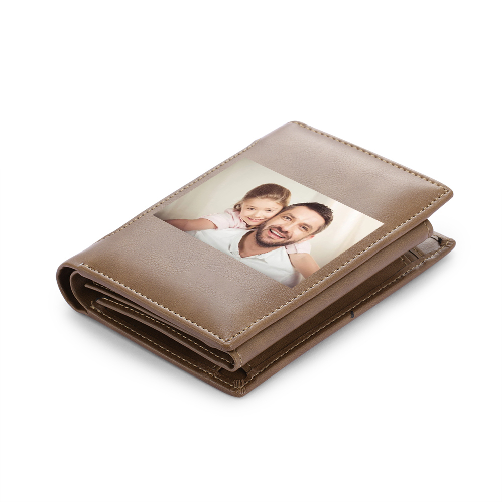 Personalised Photo Customized Leather Men's Wallet Customized Name and Text as Father's Day Gift for Dad