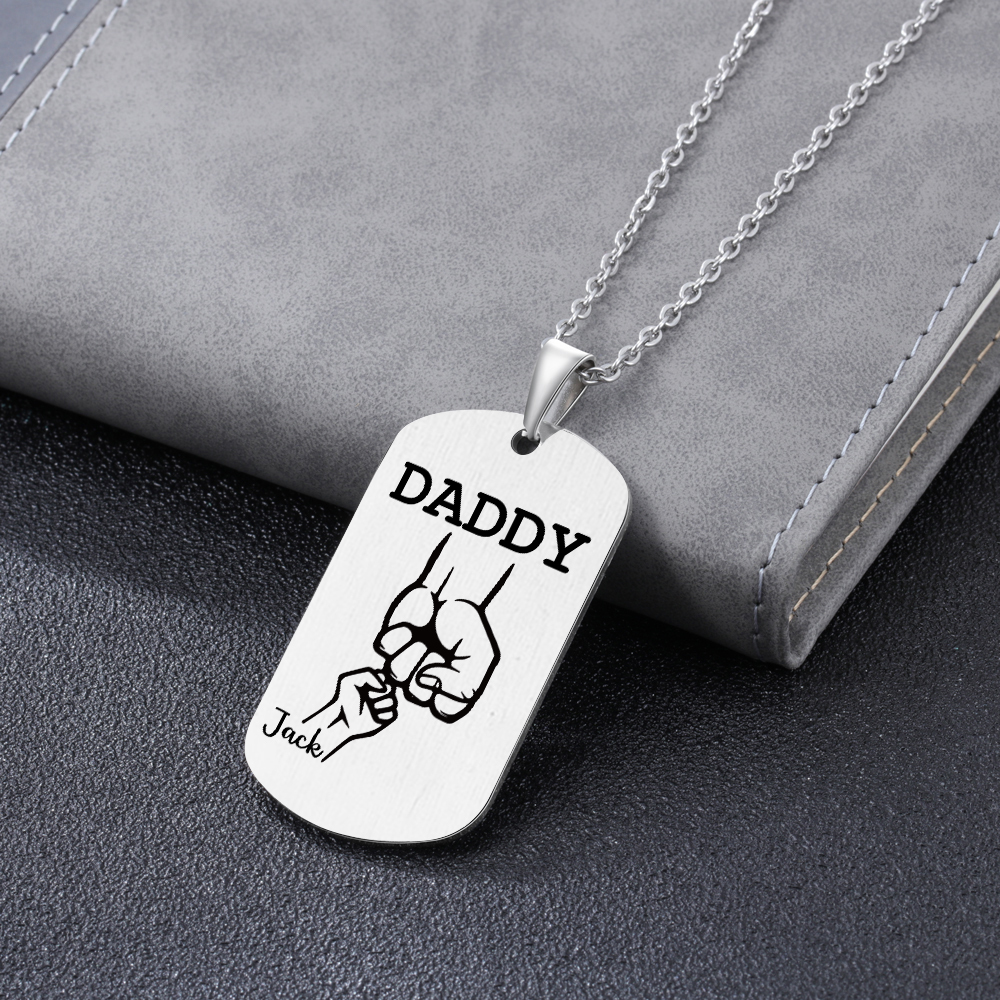 2 Names-Personalised Dad Photo Fist Stainless Steel Necklace-Custom Names and Photo Necklace for Father/Grandad
