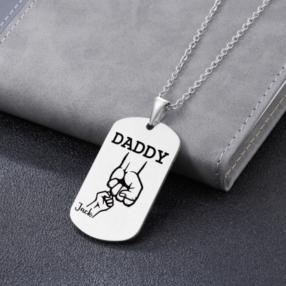 2 Names-Personalised Dad Photo Fist Stainless Steel Necklace-Custom Names and Photo Necklace for Father/Grandad