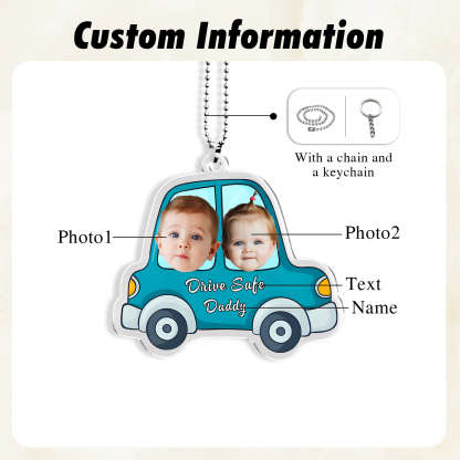 Acrylic Keyring/Decoration Personalised 2 Photos, Name And Text Driving Pattern Pendant For Dad
