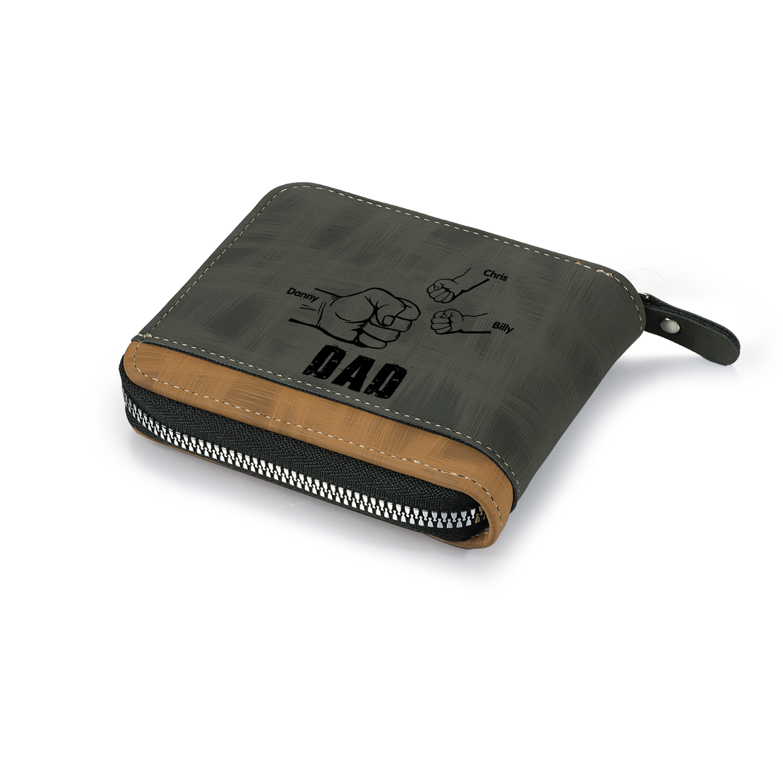 3 Names - Personalised Photo Custom Leather Men's Zipper Wallet as a Father's Day Gift for Dad