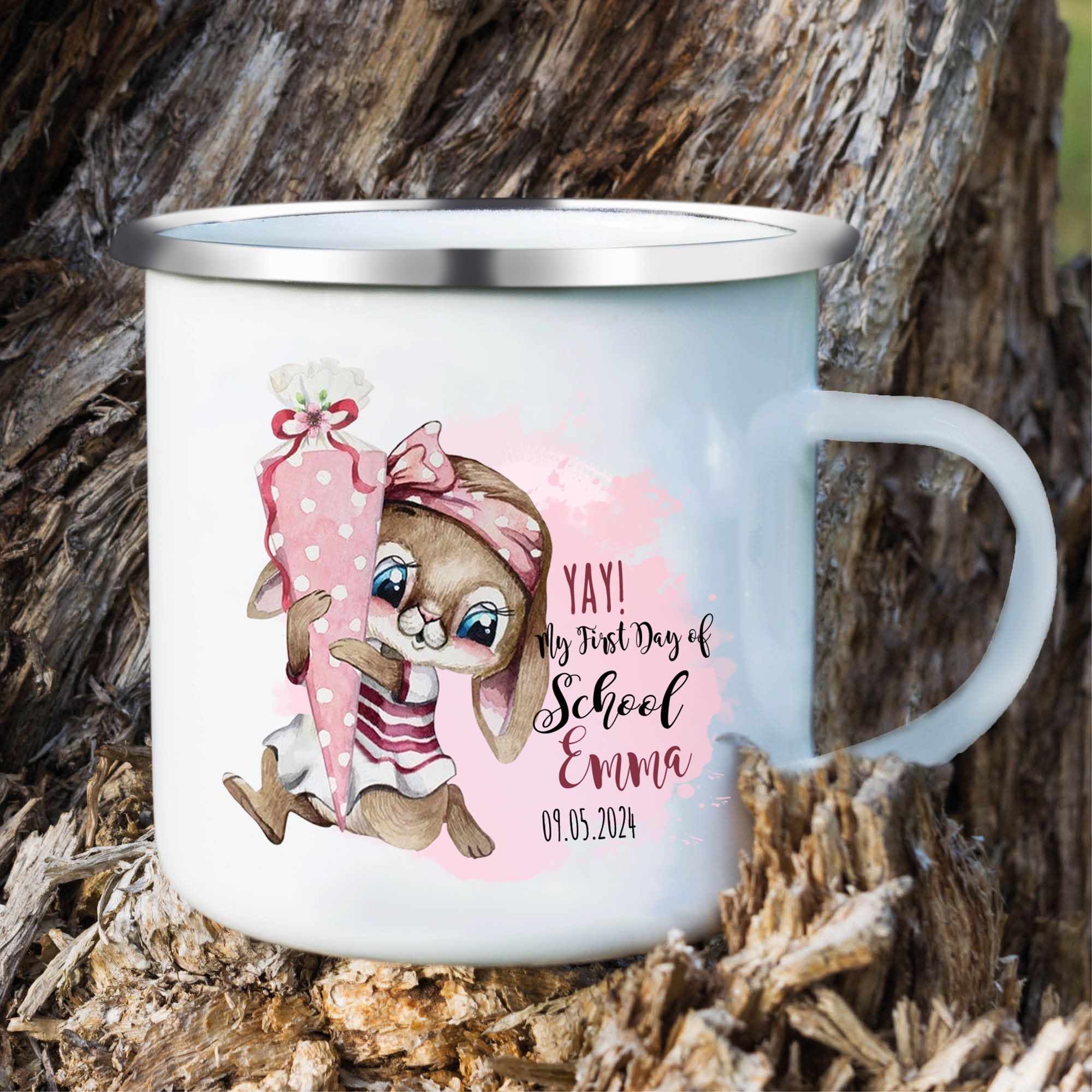 Personalized Custom Enamel Mug Bunny Girl Back To School Gift For Daughter