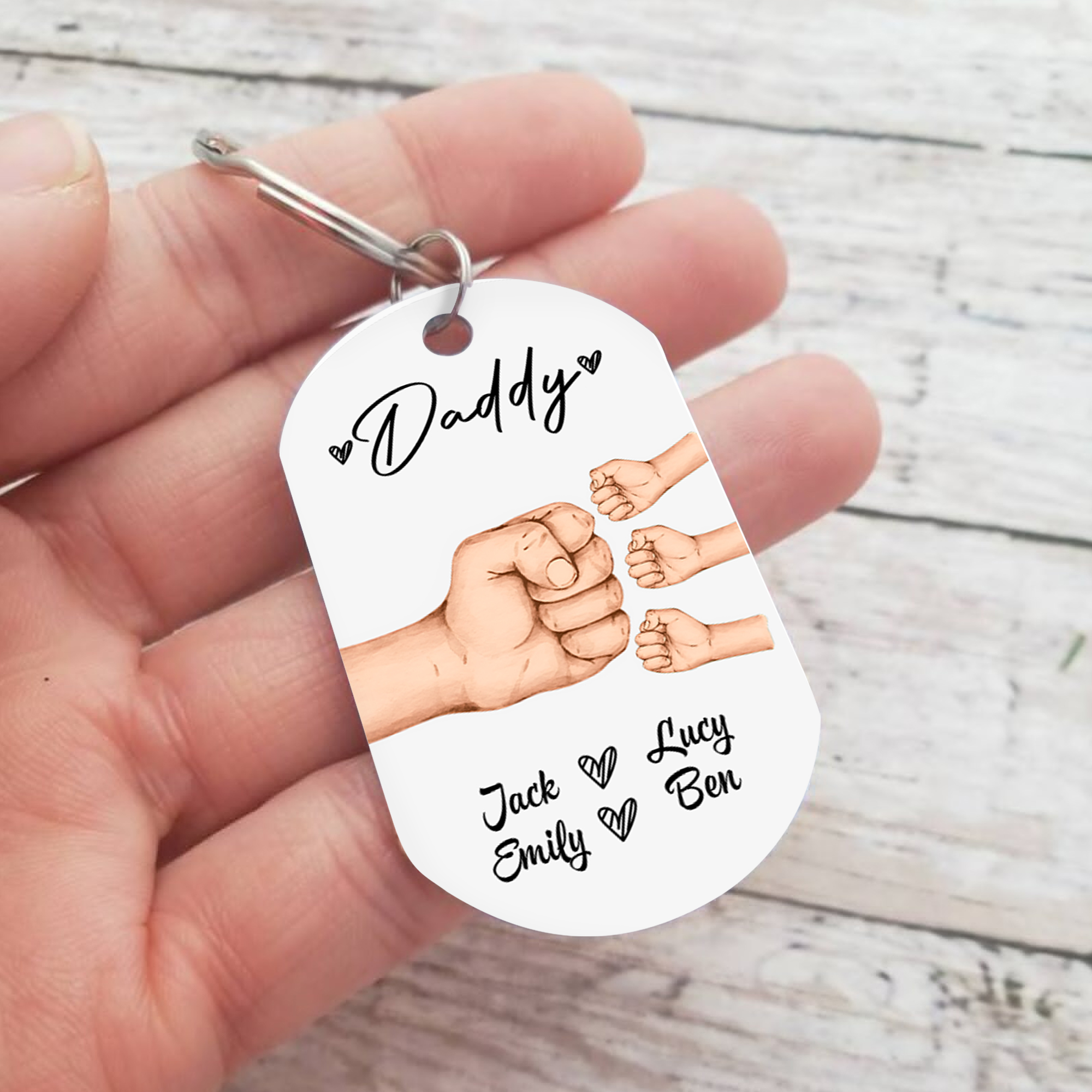 4 Names - Personalised Custom Fist Bump Keyring Gift Custom Name for Dad