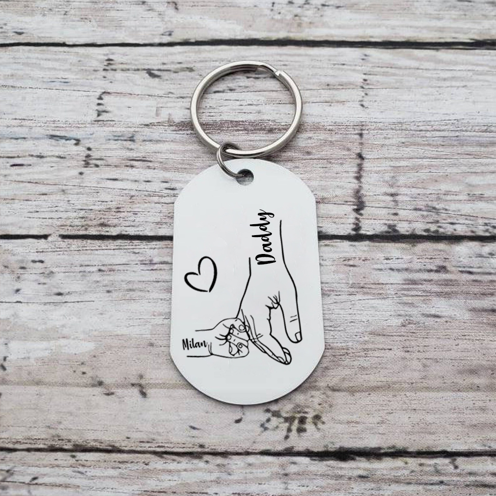 1 Name - Personalised Holding Hands Keyring with name and text Gift for Dad