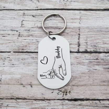 1 Name - Personalised Holding Hands Keyring with name and text Gift for Dad