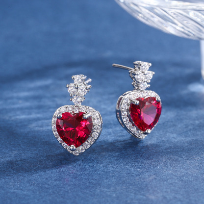 Red Heart Earrings for Women