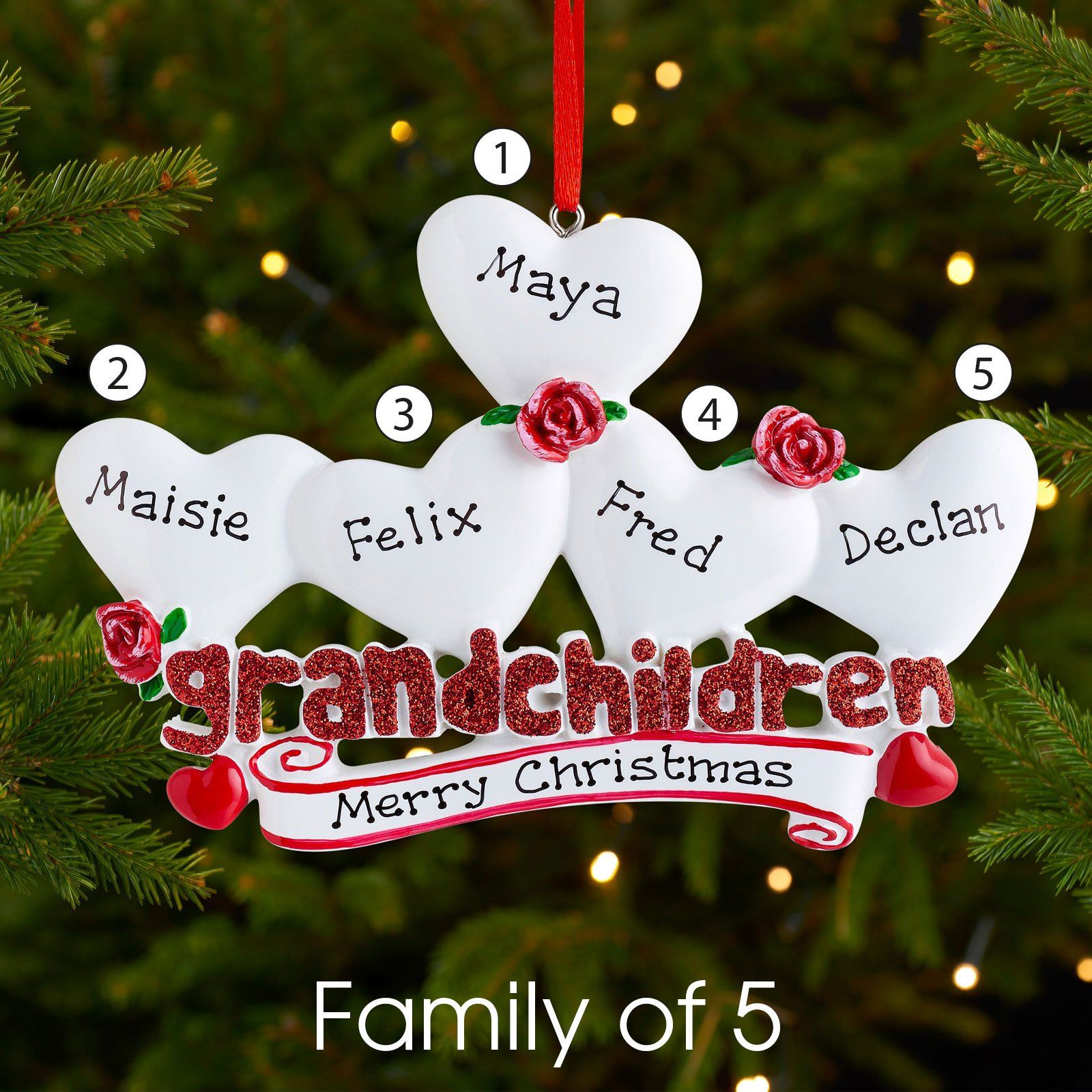 5 Names-Personalised Family Wooden Christmas Ornament-Custom 5 Names Hanging Ornament Gifts For Family-Grandchildren