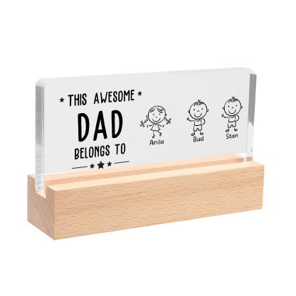 3 Names & Doll Gender - Personalised Lamp -This Awesome Dad  Belongs To - Father's Day Gift for Dad