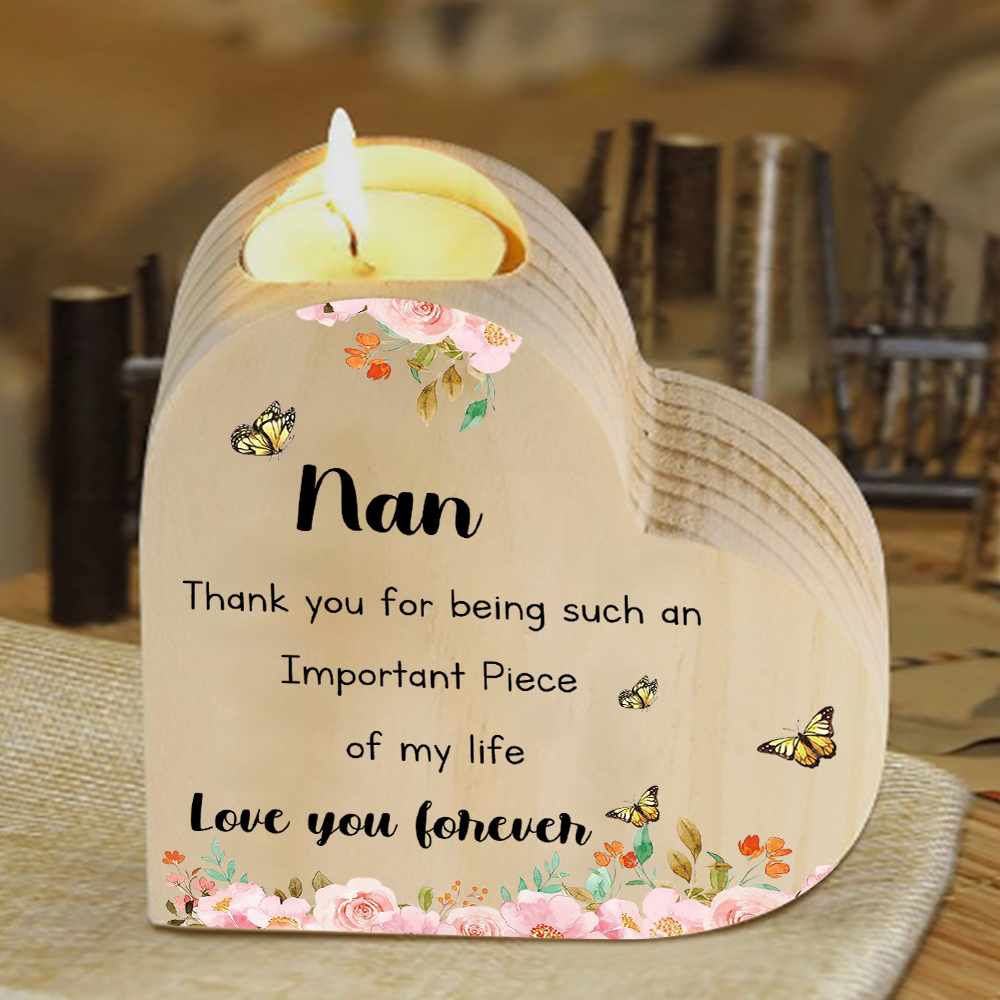 To My Nan Flower Candlesticks-Love You Forever-Heart Wooden Candle Holder from Granddaughter