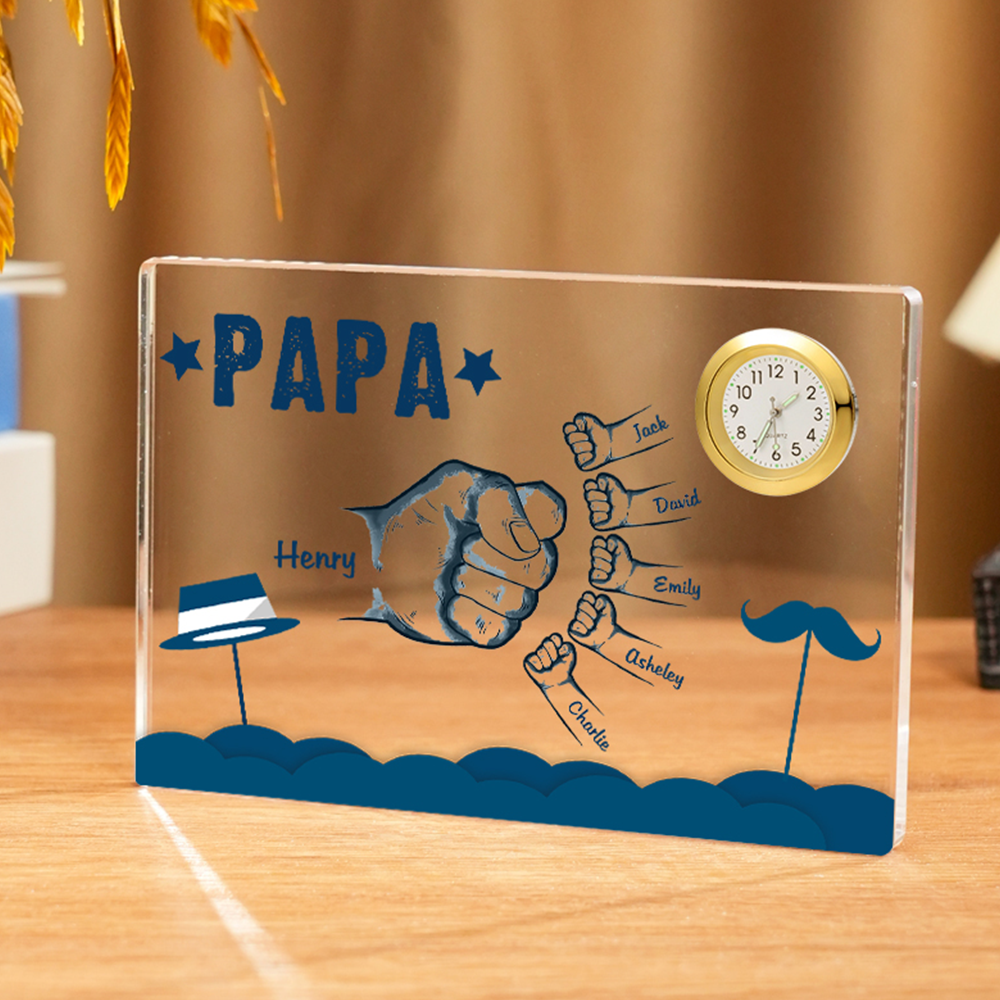 6 Names - Personalised Fist Bump Custom Name Acrylic Clock Ornament Father's Day Gift for Dad
